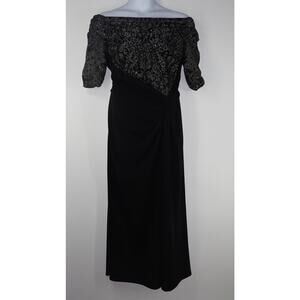 Tadashi Shoji Women Dress 18 Black Sequin Long Formal Event Off Shoulder Wedding
